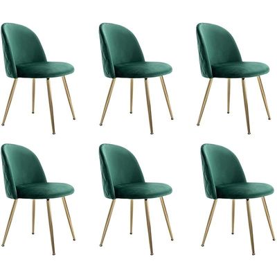 HYDC020 Dining Chairs, Modern Kitchen Chairs Velvet Upholstered Accent Leisure Chairs for Living Room &amp; Dining Set, Green (Pack of 6)