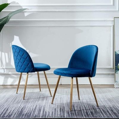 HYDC020 Dining Chairs, Modern Kitchen Chairs Velvet Upholstered Accent Leisure Chairs for Living Room &amp; Dining Set, Blue (Pack of 2)