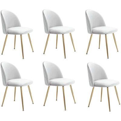 HYDC020 Dining Chairs, Modern Kitchen Chairs Velvet Upholstered Accent Leisure Chairs for Living Room &amp; Dining Set, Grey (Pack of 6)