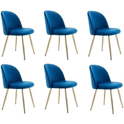 HYDC020 Dining Chairs, Modern Kitchen Chairs Velvet Upholstered Accent Leisure Chairs for Living Room &amp; Dining Set, Blue (Pack of 6)