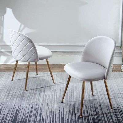 HYDC020 Dining Chairs, Modern Kitchen Chairs Velvet Upholstered Accent Leisure Chairs for Living Room &amp; Dining Set, Grey (Pack of 2)