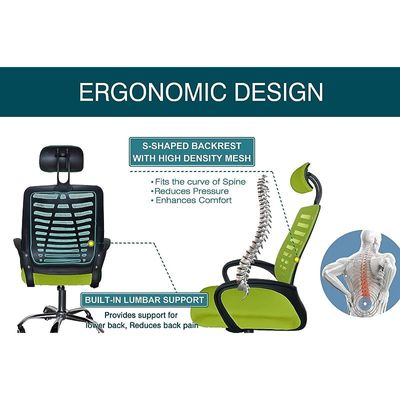 Sleekline HY-903 Mesh Task High Back Chair, High Back Mesh Chair, Ergonomic Swivel Executive Chair Height Rolling Swivel Office Chair - Green