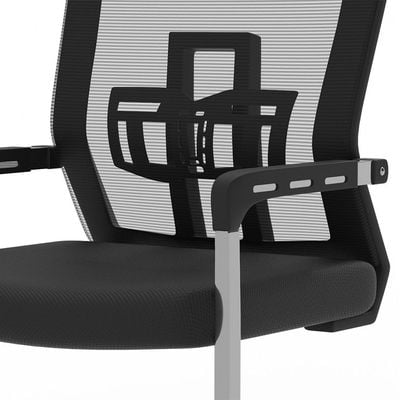 TJ HY-810 Medium Back Mesh Chair, Office Mesh Chair, Ergonomic Visitors Chair - Black