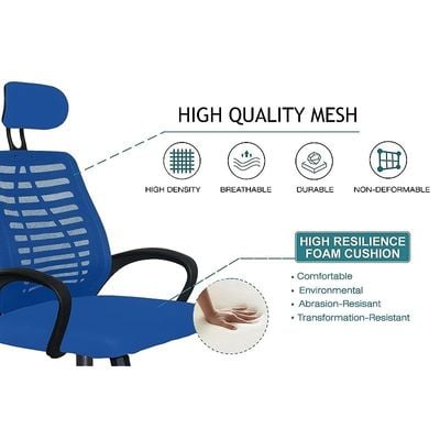 Sleekline HY-903 Mesh Task High Back Chair, High Back Mesh Chair, Ergonomic Swivel Executive Chair Height Rolling Swivel Office Chair - Blue