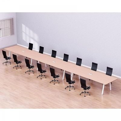 Mahmayi Bentuk 139-60 14 Seater Conference Meeting Table - Modern Office Furniture for Collaborative Work, Executive Boardroom Table with Stylish Design and Durable Construction - Ideal for Business Meetings and Conferences (Oak)