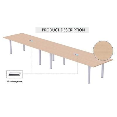 Mahmayi Meeting Table, Figura 72-48, Smooth & Durable Top Conference Table with Wire Management & Metal Legs for Home Office - 12 Seater, U-Leg (Oak)