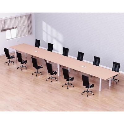 Mahmayi Meeting Table, Figura 72-48, Smooth & Durable Top Conference Table with Wire Management & Metal Legs for Home Office - 12 Seater, U-Leg (Oak)