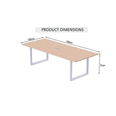 Mahmayi Meeting Table, Vorm 136-18, Smooth & Durable Top Conference Table with Wire Management & Metal Legs for Home Office - 4 Seater, Loop Leg Oak