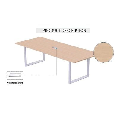 Mahmayi Meeting Table, Vorm 136-18, Smooth & Durable Top Conference Table with Wire Management & Metal Legs for Home Office - 4 Seater, Loop Leg Oak