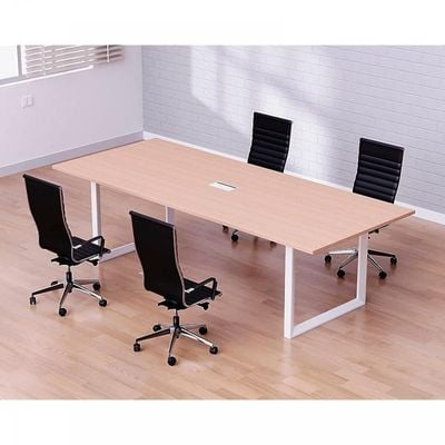 Mahmayi Meeting Table, Vorm 136-18, Smooth & Durable Top Conference Table with Wire Management & Metal Legs for Home Office - 4 Seater, Loop Leg Oak