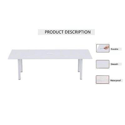 Mahmayi Meeting Table, Figura 72-18, Smooth & Durable Top Conference Table with Wire Management & Metal Legs for Home Office - 4 Seater, U-Leg (White)