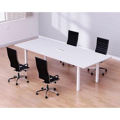 Mahmayi Meeting Table, Figura 72-18, Smooth & Durable Top Conference Table with Wire Management & Metal Legs for Home Office - 4 Seater, U-Leg (White)