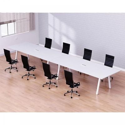 Mahmayi Bentuk 139-36 8 Seater Conference Meeting Table - Modern Office Furniture for Collaborative Work, Executive Boardroom Table with Stylish Design and Durable Construction - Ideal for Business Meetings and Conferences (White)
