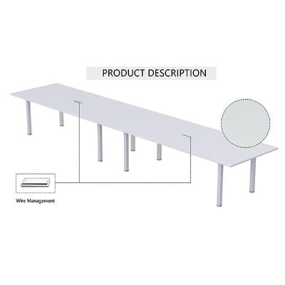 Mahmayi Meeting Table, Figura 72-36, Smooth & Durable Top Conference Table with Wire Management & Metal Legs for Home Office - 8 Seater, U-Leg (White)