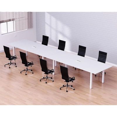 Mahmayi Meeting Table, Figura 72-36, Smooth & Durable Top Conference Table with Wire Management & Metal Legs for Home Office - 8 Seater, U-Leg (White)