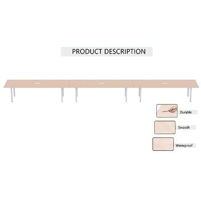 Mahmayi Meeting Table, Figura 72-72, Smooth & Durable Top Conference Table with Wire Management & Metal Legs for Home Office - 18 Seater, U-Leg (Oak)