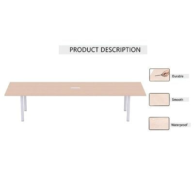 طاولة اجتماعات Mahmayi، مجسم 72-24، طاولة اجتماعات علوية ناعمة ومتينة مع إدارة الأسلاك وأرجل معدنية للمكتب المنزلي - 6 مقاعد، ساق على شكل حرف U (بلوط)