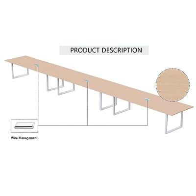 Mahmayi Vorm 136-60 Modern Conference-Meeting Table for Office, Home, & Restaurant - Loop Legs, Wire Management, Versatile Design, Easy Assembly, Enhances Wellness & Collaboration(14 Seater, Oak)