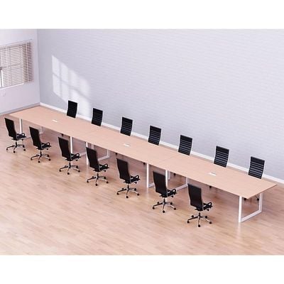 Mahmayi Vorm 136-60 Modern Conference-Meeting Table for Office, Home, & Restaurant - Loop Legs, Wire Management, Versatile Design, Easy Assembly, Enhances Wellness & Collaboration(14 Seater, Oak)