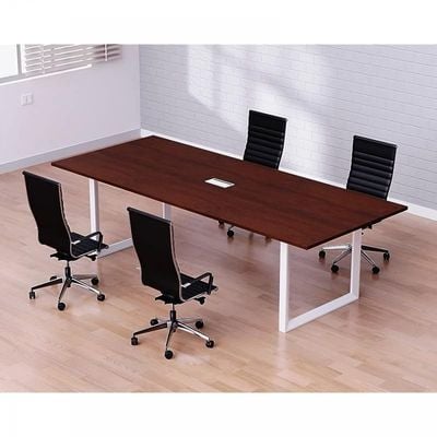 Mahmayi Meeting Table, Vorm 136-18, Smooth & Durable Top Conference Table with Wire Management & Metal Legs for Home Office - 4 Seater, Loop Leg (Apple Cherry)