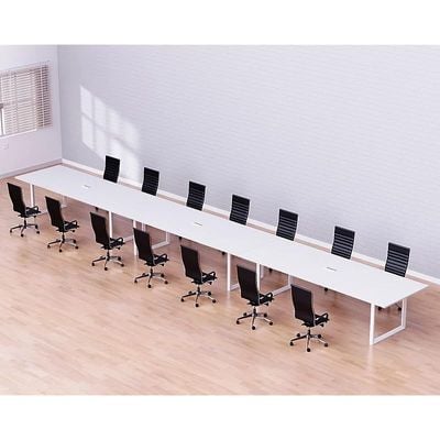 Mahmayi Vorm 136-60 Modern Conference-Meeting Table for Office, Home, & Restaurant - Loop Legs, Wire Management, Versatile Design, Easy Assembly, Enhances Wellness & Collaboration(14 Seater, White)