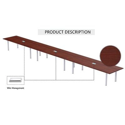 Mahmayi Meeting Table, Figura 72-72, Smooth & Durable Top Conference Table with Wire Management & Metal Legs for Home Office - 18 Seater, U-Leg (Apple Cherry)