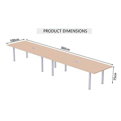 Mahmayi Meeting Table, Figura 72-36, Smooth & Durable Top Conference Table with Wire Management & Metal Legs for Home Office - 8 Seater, U-Leg (Oak)