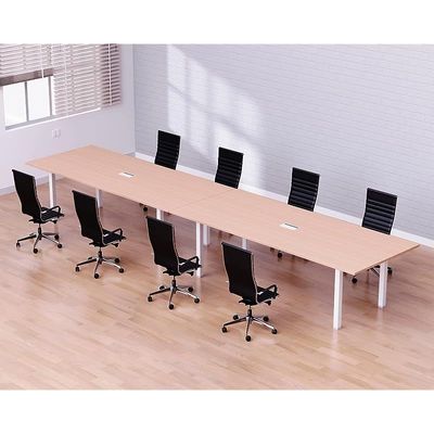 Mahmayi Meeting Table, Figura 72-36, Smooth & Durable Top Conference Table with Wire Management & Metal Legs for Home Office - 8 Seater, U-Leg (Oak)