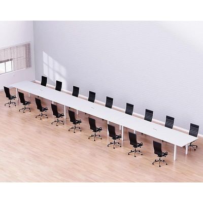 Mahmayi Meeting Table, Figura 72-72, Smooth & Durable Top Conference Table with Wire Management & Metal Legs for Home Office - 18 Seater, U-Leg (White)