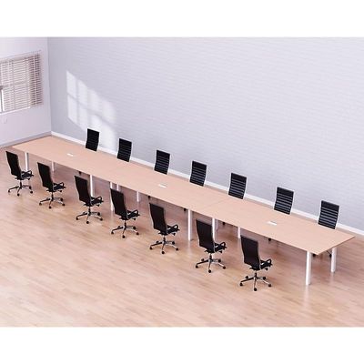 Mahmayi Meeting Table, Figura 72-60, Smooth & Durable Top Conference Table with Wire Management & Metal Legs for Home Office - 14 Seater, U-Leg (Oak)