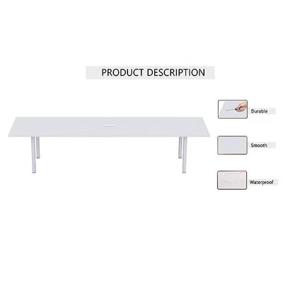 طاولة اجتماعات Mahmayi، مجسم 72-24، طاولة اجتماعات علوية ناعمة ومتينة مع إدارة الأسلاك وأرجل معدنية للمكتب المنزلي - 6 مقاعد، ساق على شكل حرف U (أبيض)