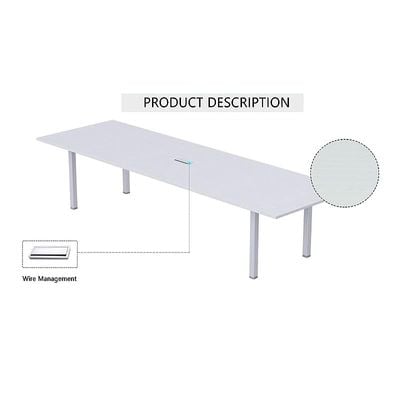 طاولة اجتماعات Mahmayi، مجسم 72-24، طاولة اجتماعات علوية ناعمة ومتينة مع إدارة الأسلاك وأرجل معدنية للمكتب المنزلي - 6 مقاعد، ساق على شكل حرف U (أبيض)