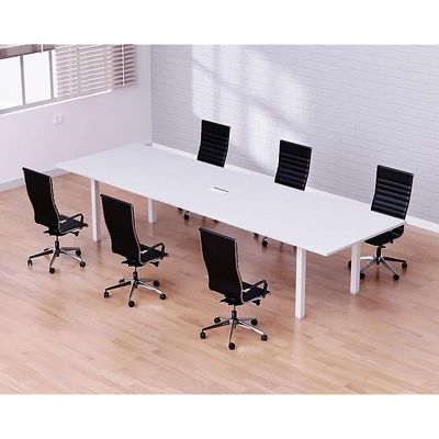 Mahmayi Meeting Table, Figura 72-24, Smooth & Durable Top Conference Table with Wire Management & Metal Legs for Home Office - 6 Seater, U-Leg (White)