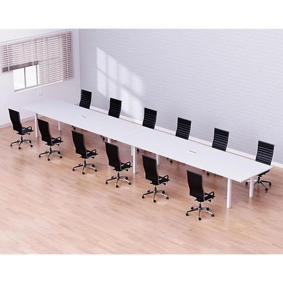 Mahmayi Meeting Table, Figura 72-48, Smooth & Durable Top Conference Table with Wire Management & Metal Legs for Home Office - 12 Seater, U-Leg (White)