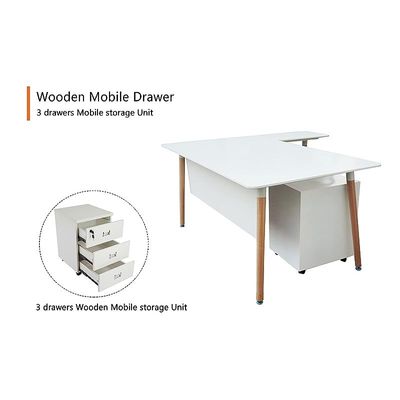 HYT34-16L Modern Office Workstation for Front Office Use, Smooth Surface Material With ME 3D Mobile Pedestal Drawer - (160Cms, White)