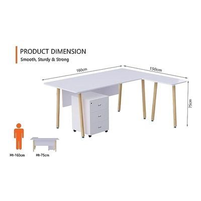 HYT34-16L Modern Office Workstation for Front Office Use, Smooth Surface Material With ME 3D Mobile Pedestal Drawer - (160Cms, White)