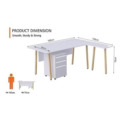 HYT34-16L Modern Office Workstation for Front Office Use, Smooth Surface Material With Godrej OEM-3 Drawer, Mobile Storage Unit - (160Cms, White)