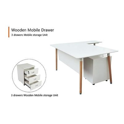 HYT34-18L Modern Office Workstation for Front Office Use, Smooth Surface Material With ME 3D Mobile Pedestal Drawer - (180Cms, White)