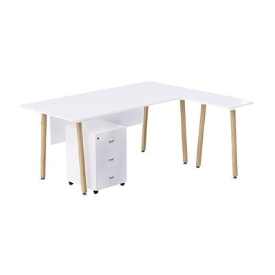 HYT34-18L Modern Office Workstation for Front Office Use, Smooth Surface Material With ME 3D Mobile Pedestal Drawer - (180Cms, White)