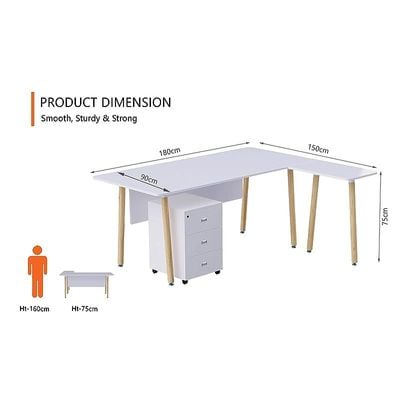 HYT34-18L Modern Office Workstation for Front Office Use, Smooth Surface Material With ME 3D Mobile Pedestal Drawer - (180Cms, White)