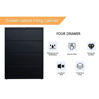 Mahmayi Godrej OEM 4 Drawer Lateral Steel Filing Cabinet in Black - Office Storage Organizer for Documents, Files, and Supplies