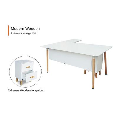 HYT34-18L Modern Office Workstation for Front Office Use, Smooth Surface Material With 303-2 Series Nightstand Wooden Side Table Storage unit with solid wooden legs - (180Cms, White)