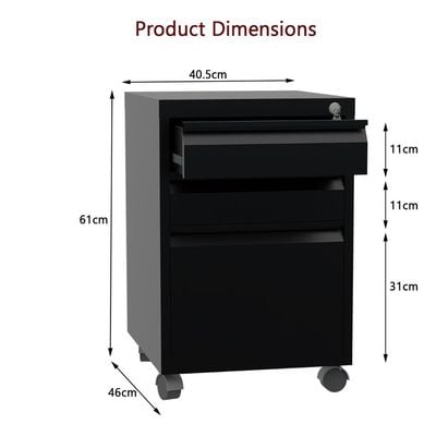 خزانة ملفات فولاذية متنقلة ذات 3 أدراج من Mahmayi Godrej OEM - تنظيم المستندات بكفاءة، لون أسود، تخزين آمن للمكتب المنزلي أو مكان العمل