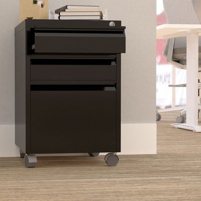 Mahmayi Godrej OEM Mobile 3-Drawer Steel Filing Cabinet - Organize Documents Efficiently, Black Color, Secure Storage for Home Office or Workplace