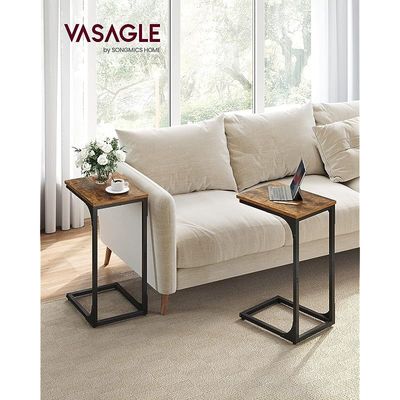 Buy Vasagle Dark Brown and Black LET350B01 Set of 2 Slim End Table Sofa Side C Shaped Snack TV Tray Table with Metal Frame for Living Room Bedroom 40x30x62cm by Mahmayi Online