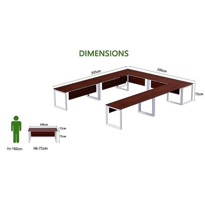 Mahmayi Vorm 136-14 U-Shaped Conference Meeting Table for Office, School, or Classroom, Large 12 Person Capacity with Elegant Design and Durability, Ideal for Meetings, Events, Seminars, and Collaborative Workspaces (12 Seater, Apple Cherry)