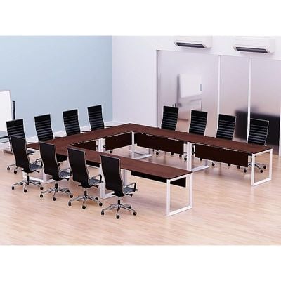 Mahmayi Vorm 136-14 U-Shaped Conference Meeting Table for Office, School, or Classroom, Large 12 Person Capacity with Elegant Design and Durability, Ideal for Meetings, Events, Seminars, and Collaborative Workspaces (12 Seater, Apple Cherry)