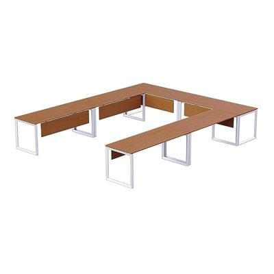 Mahmayi Vorm 136-14 U-Shaped Conference Meeting Table for Office, School, or Classroom, Large 12 Person Capacity with Elegant Design and Durability, Ideal for Meetings, Events, Seminars, and Collaborative Workspaces (12 Seater, Light Walnut)