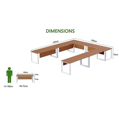 Mahmayi Vorm 136-14 U-Shaped Conference Meeting Table for Office, School, or Classroom, Large 12 Person Capacity with Elegant Design and Durability, Ideal for Meetings, Events, Seminars, and Collaborative Workspaces (12 Seater, Light Walnut)