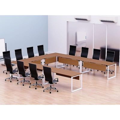 Mahmayi Vorm 136-14 U-Shaped Conference Meeting Table for Office, School, or Classroom, Large 12 Person Capacity with Elegant Design and Durability, Ideal for Meetings, Events, Seminars, and Collaborative Workspaces (12 Seater, Light Walnut)
